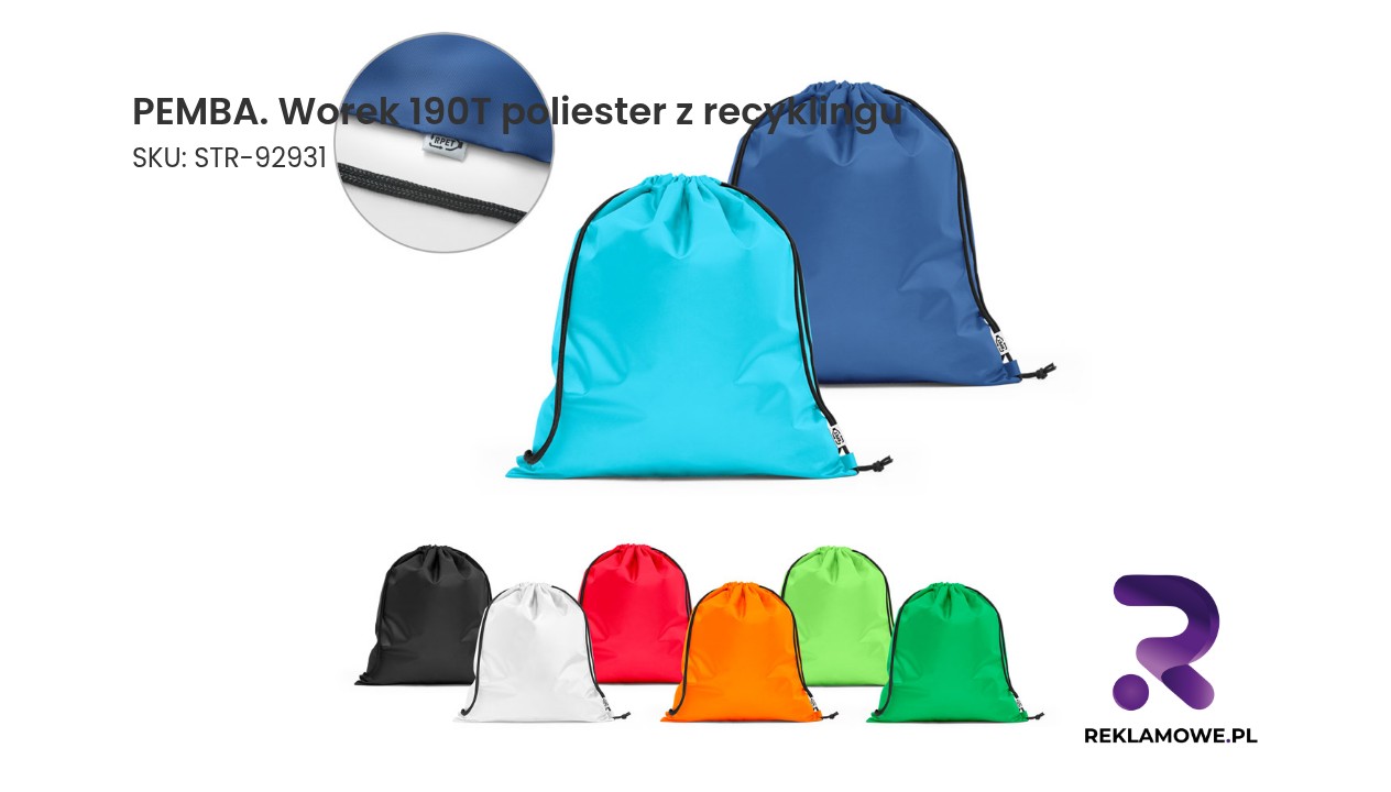 PEMBA. Worek 190T poliester z recyklingu (100% rPET) Worek PEMBA wykonany z recyklingowanego poliestru 190T