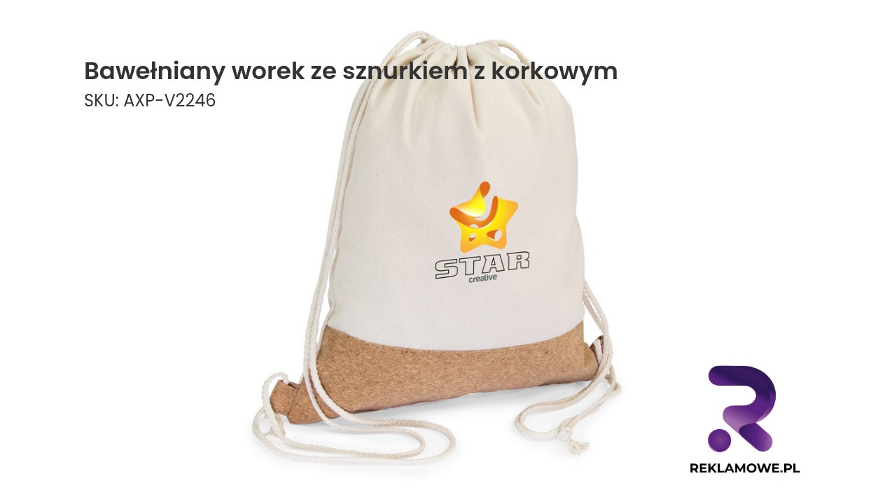 Bawełniany worek ze sznurkiem z korkowym elementem | Rontay Bawełniany worek ze sznurkiem z korkowym – ekologiczny worek na drobiazgi