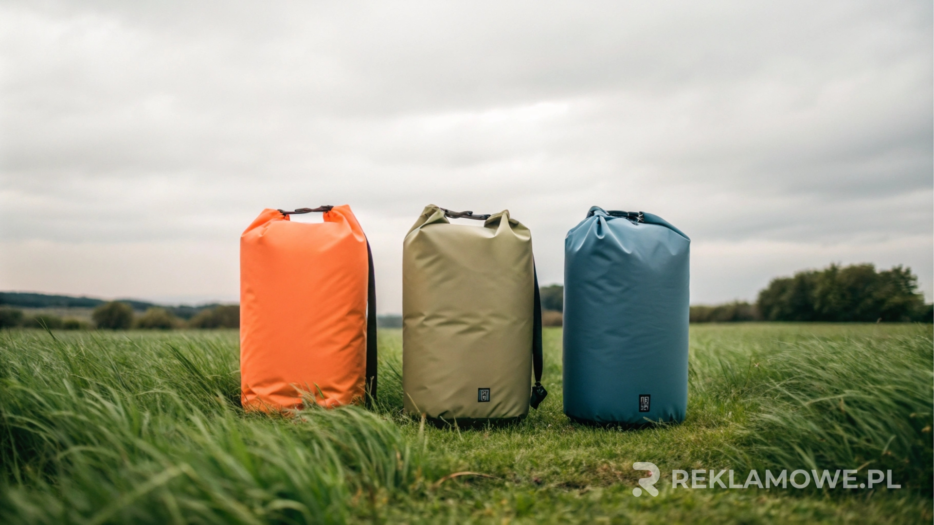 Worki reklamowe na tle fabryki