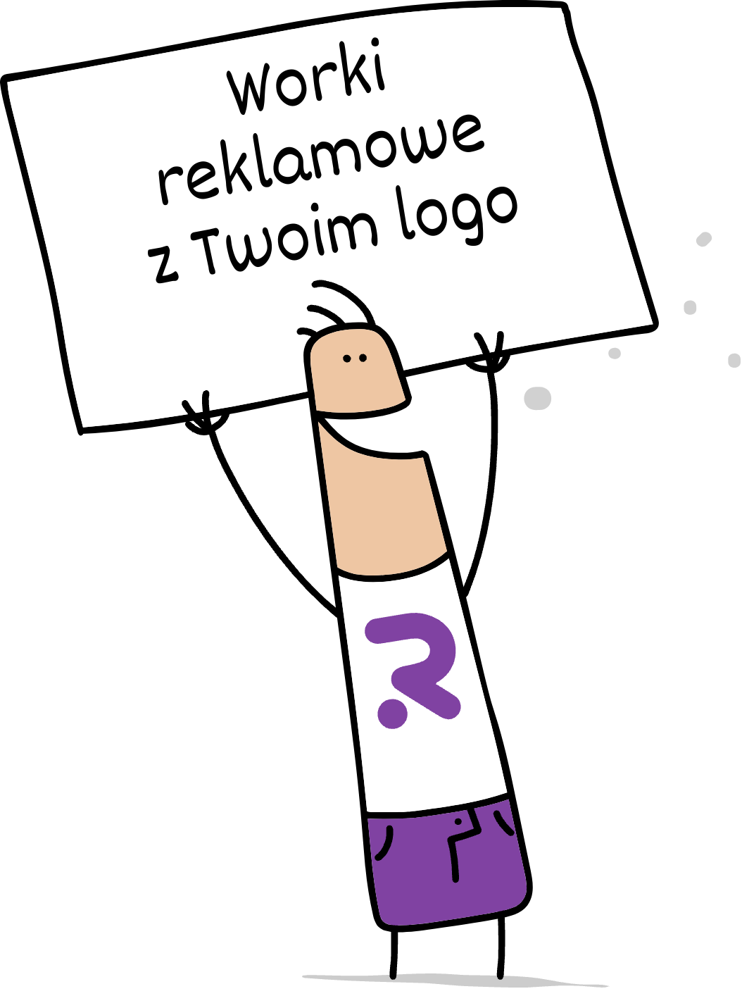 Buddy trzymający napis worki reklamowe z Twoim logo