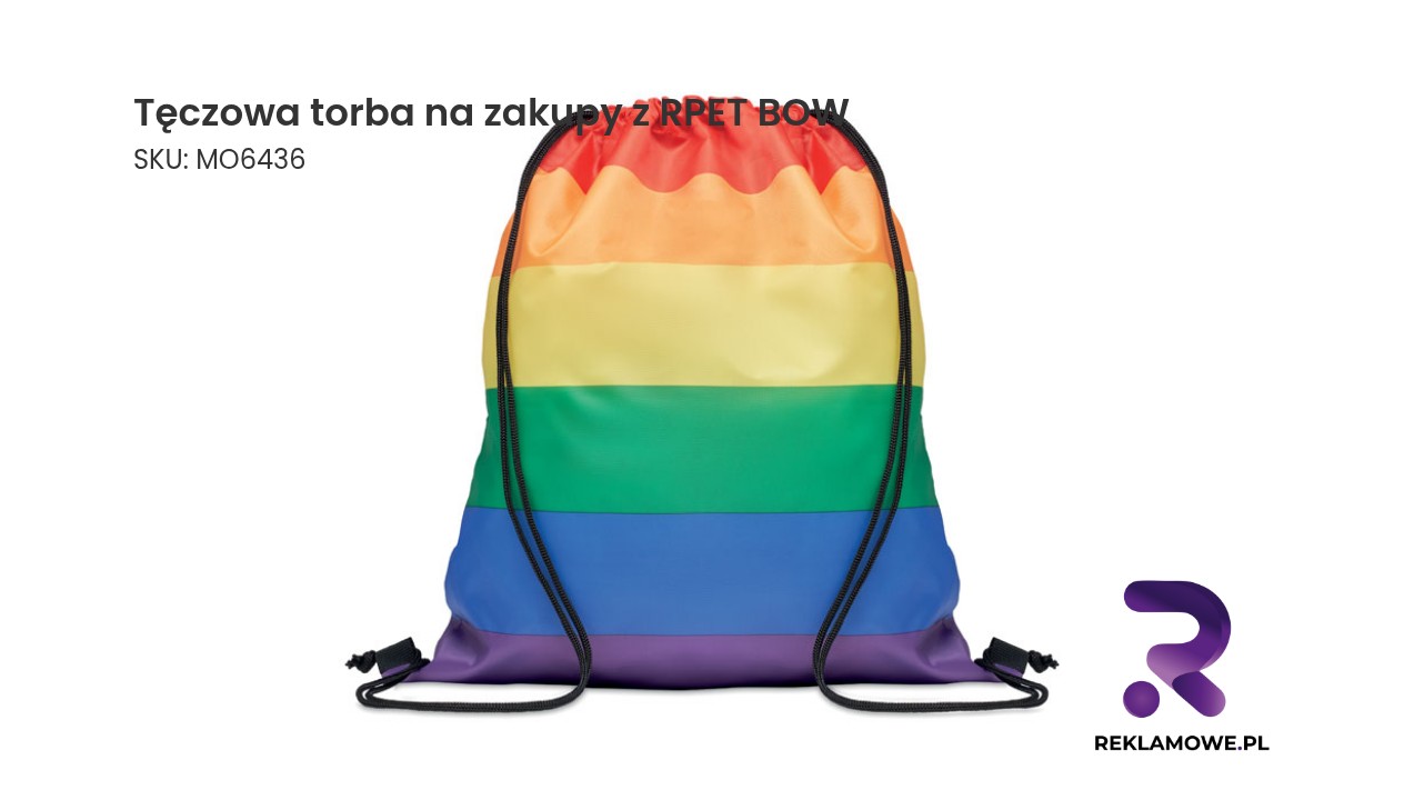 Tęczowa torba na zakupy z RPET BOW Tęczowa torba na zakupy z materiału RPET BOW – ekologiczna torba wielokrotnego użytku