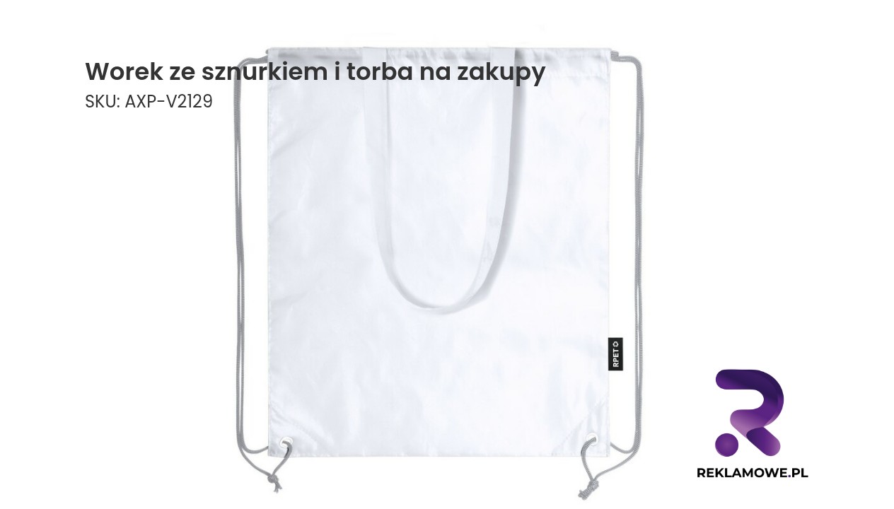 Worek ze sznurkiem i torba na zakupy RPET, 2 w 1 Worek ze sznurkiem i torba na zakupy - praktyczny zestaw na co dzień